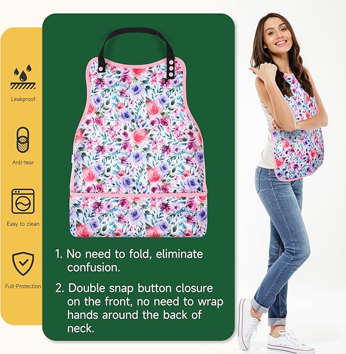 Adult Bibs-3 Pcs Washable Clothing Protector with Upgraded Crumb Catcher