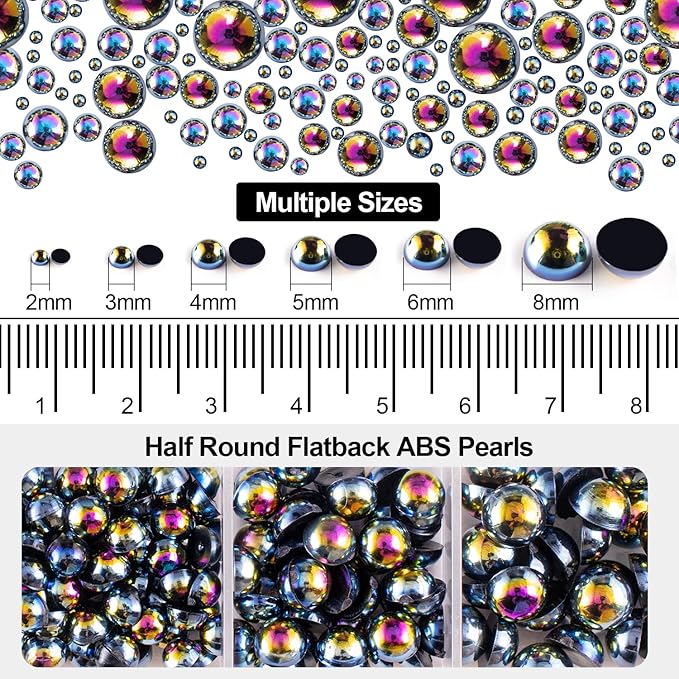 4000PCS Flatback Rhinestones and Half Round Pearls Kit #5, Multi Size Glass Clear & AB Crystals, Plastic Flat Back Black AB Dome Bead with Pickup Pencil and Tweezer for Nail Art