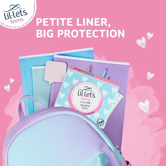 Lil-Lets Teens Liners - 64 Count Pantyliners for Girls - Thin, Absorbent Liners - Soft & Breathable, Fragrance Free for First Periods - Light Days