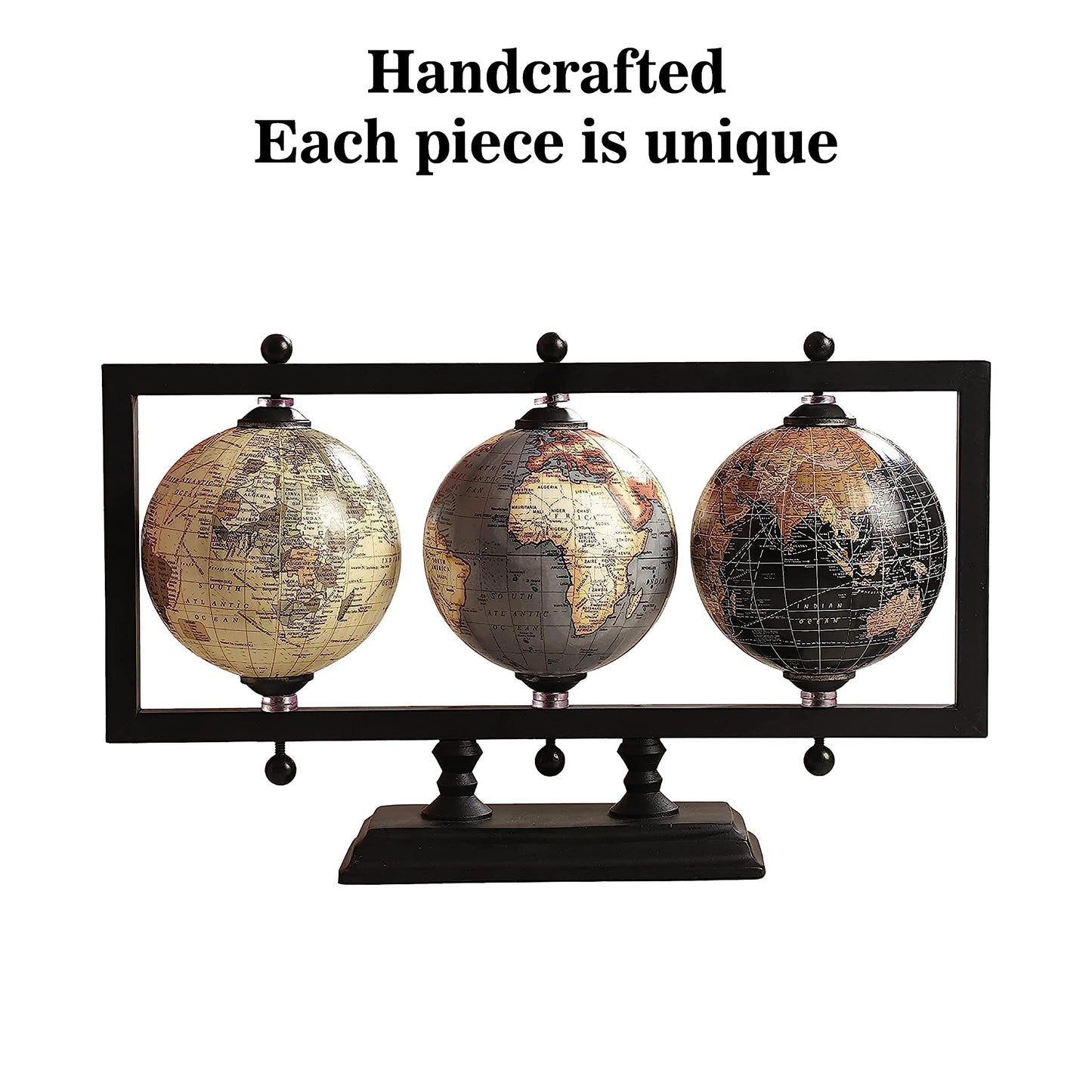 Rely+ Set of 3 4'' Earth Globe for Desk Elegant Office Decor World Globe Sturdy Metal Stand (NOT PLASTIC!) - Rotating Desktop Globes For Geographic Home Table Gift for Adult Decorative Book Shelf
