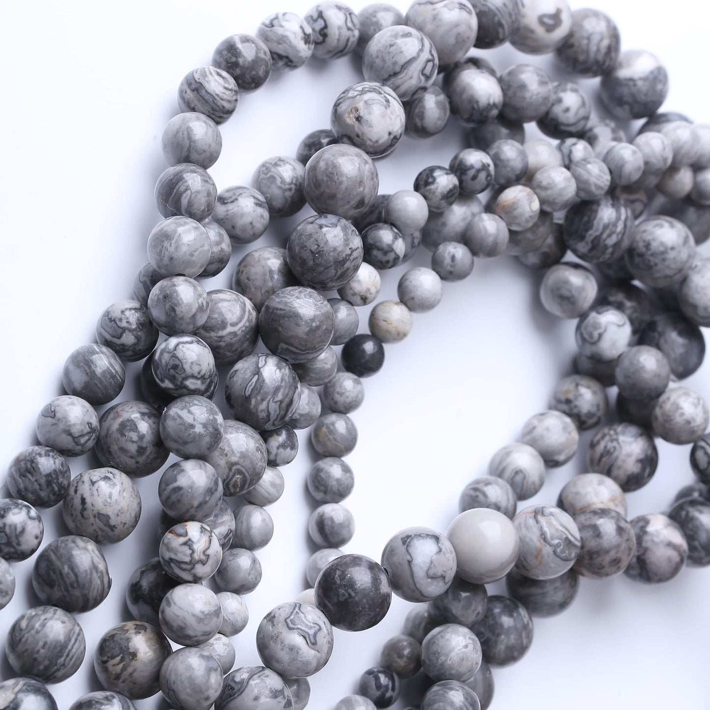 10MM Grey Map Round Loose Beads Natural Gem Beads Crystal Energy Stone Beads for Jewelry Making DIY Bracelet Necklace