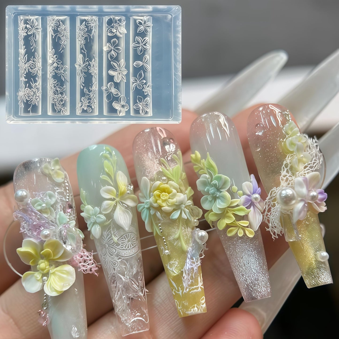 5Pcs 3D Flowers Spring Nail Art Mold Arts Lotus Cherry Phalaenopsis Orchid Molds for Accessories Supplies Y2K Silicone Tools Nails