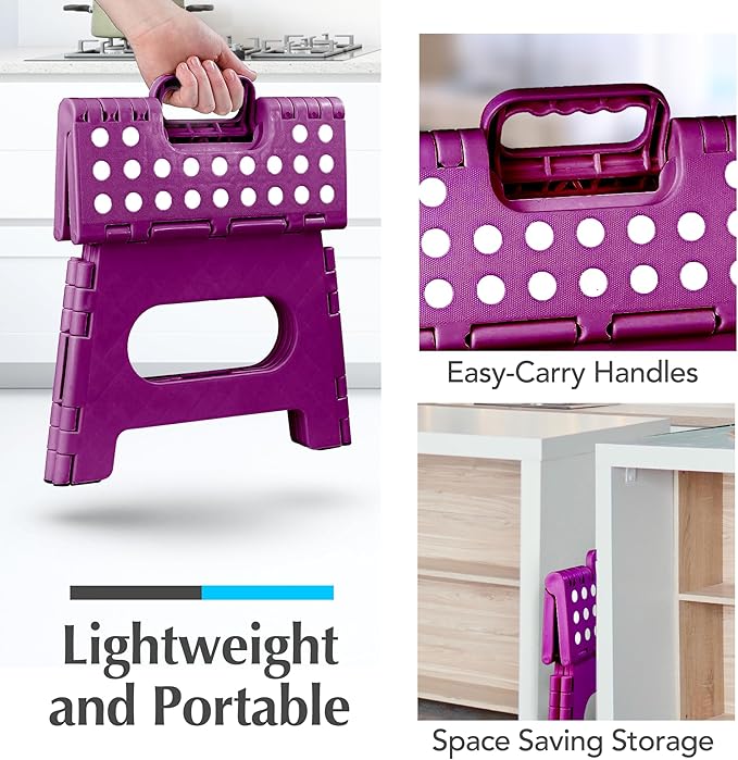 Handy Laundry Folding Lightweight Step Stool - Sturdy Enough to Support Adults and Safe Enough for Kids - Opens Easy with One Flip - Great for Kitchen, Bathroom or Bedroom (Purple - 9 Inch)