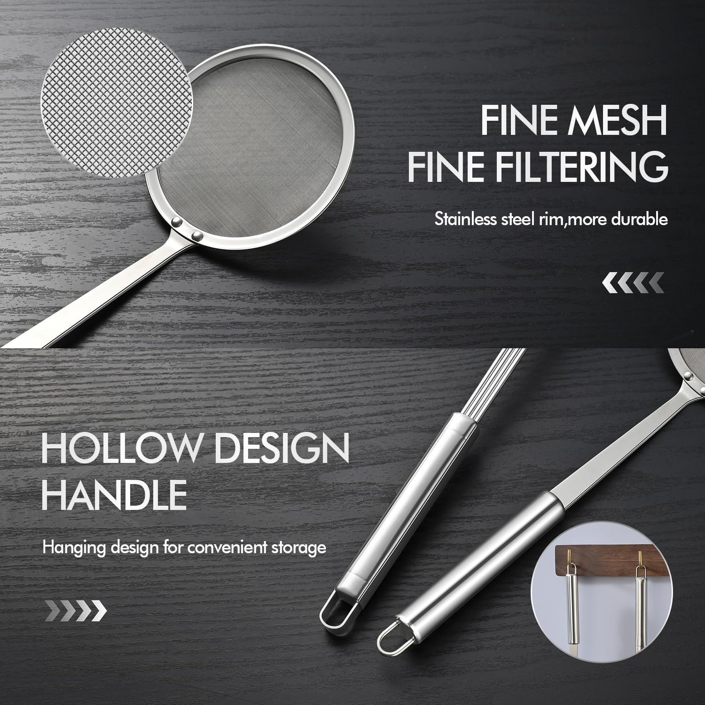 5.3 Inch Spider Strainer With Mesh Fatsoff Soup Scoop,Slotted Spoon For Cooking,Fat Skimmer Spoon For Kitchen Fryer Basket