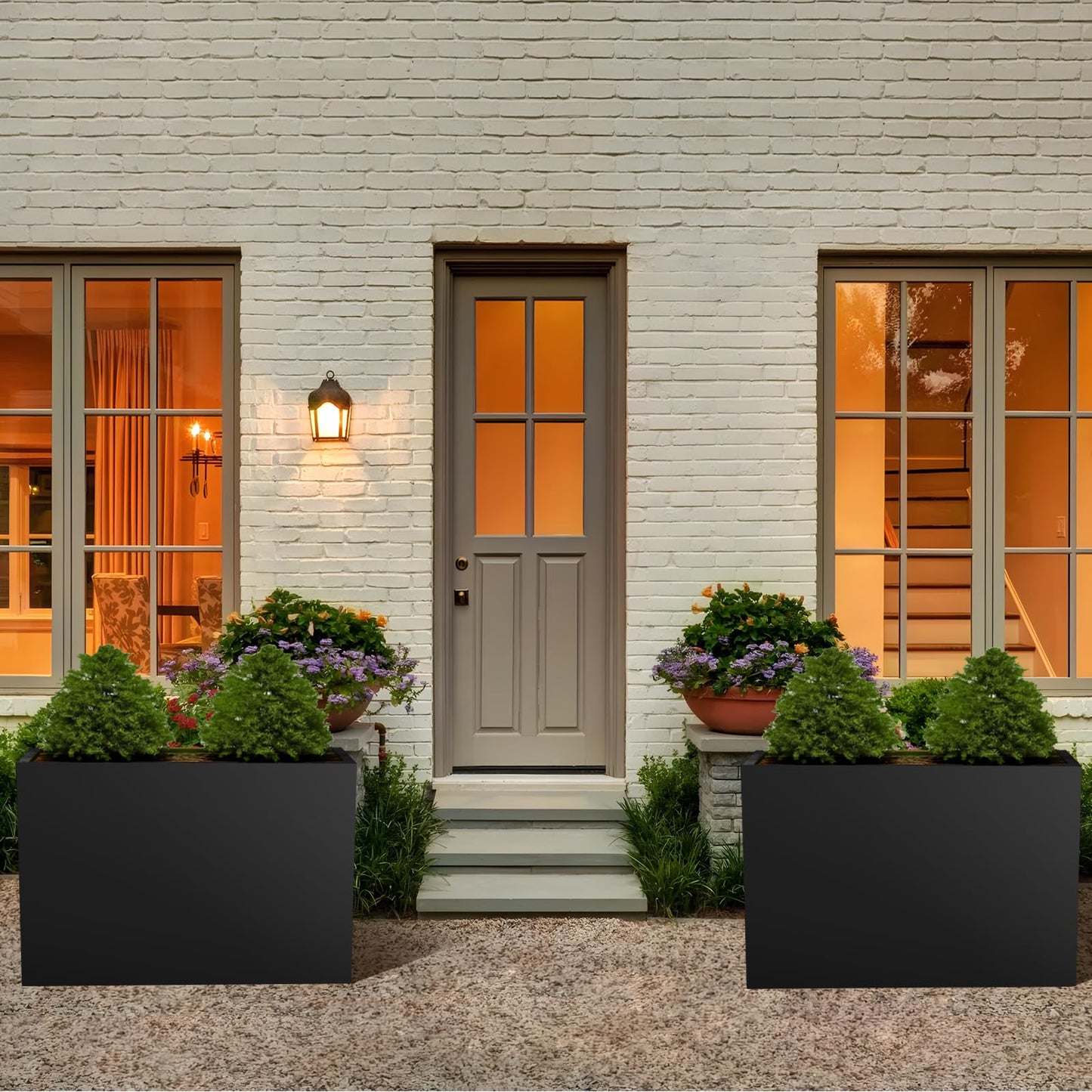Meyoppm 28"x12"x28" Large Metal Planter Box, Heavy-Duty Rust Resistant Steel Planter with Drainage Hole, Modern Rectangular Planter for Outdoor Indoor Patio Garden Yard (Black)