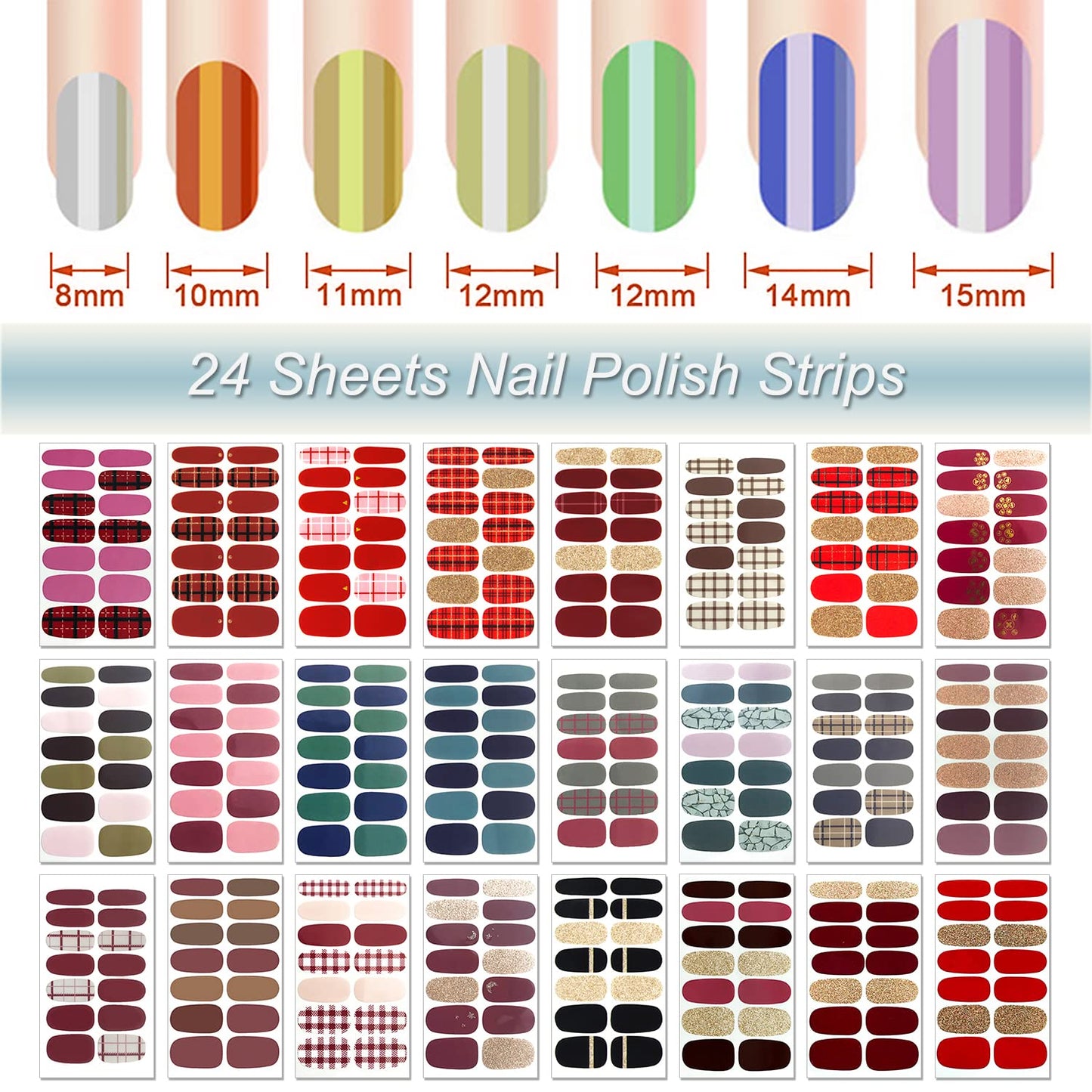 DANNEASY 24 Sheets Plaid Nail Polish Strips Full Nail Wraps Self Adhesive Gel Strips Nail Polish Stickers for Women Girl Nail Accessories with File, Cuticle Stick