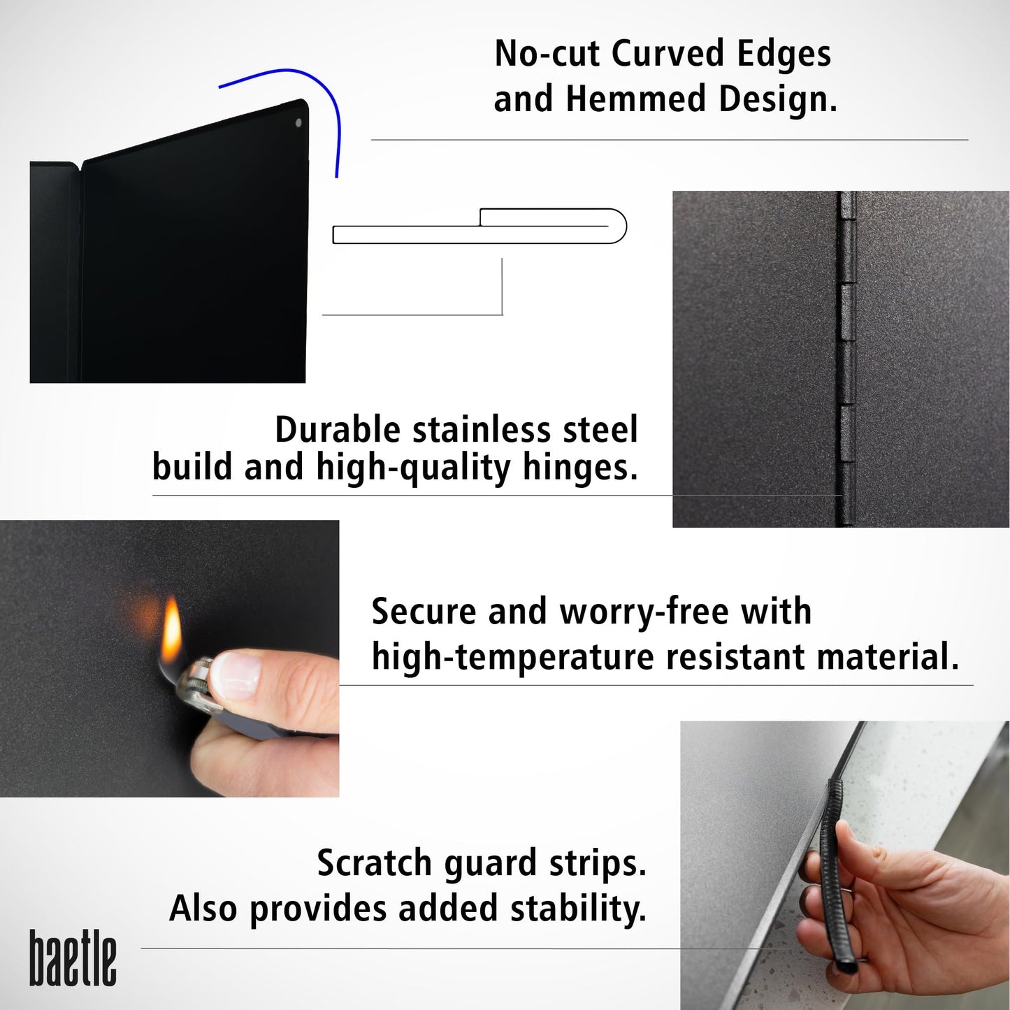 Extra-Large 2-Piece Splatter Guard (15.7” x 15.7”), Heavy-Duty, Commercial-Quality Stainless Steel Oil Splash Shield with Foldable 2-Panel Design & Silicone Spoon Rest by Baetle