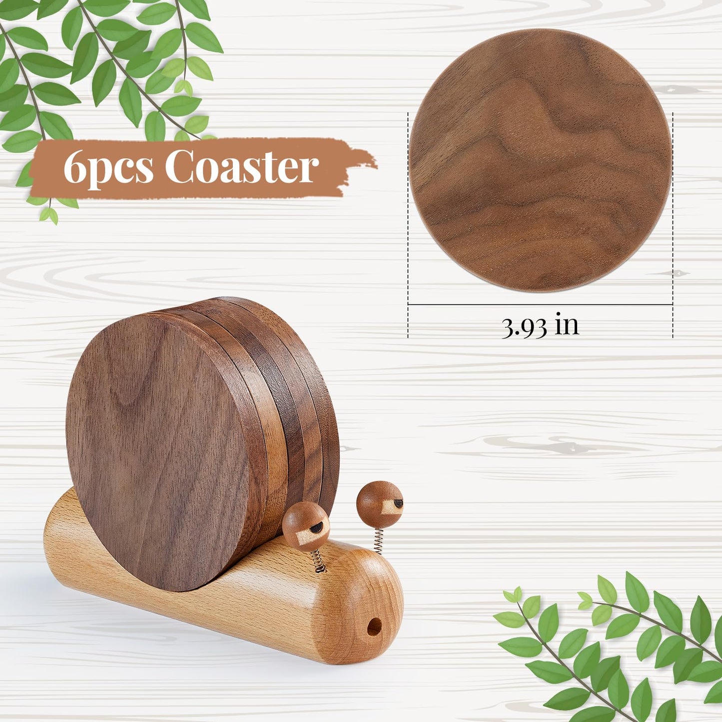 Wooden Coasters for Drinks-Natural Acacia Wood Drink Coaster with Magnetic for Coffee Table,Fun Cute Coasters with Holder for Modern Home Decor-Set of 5