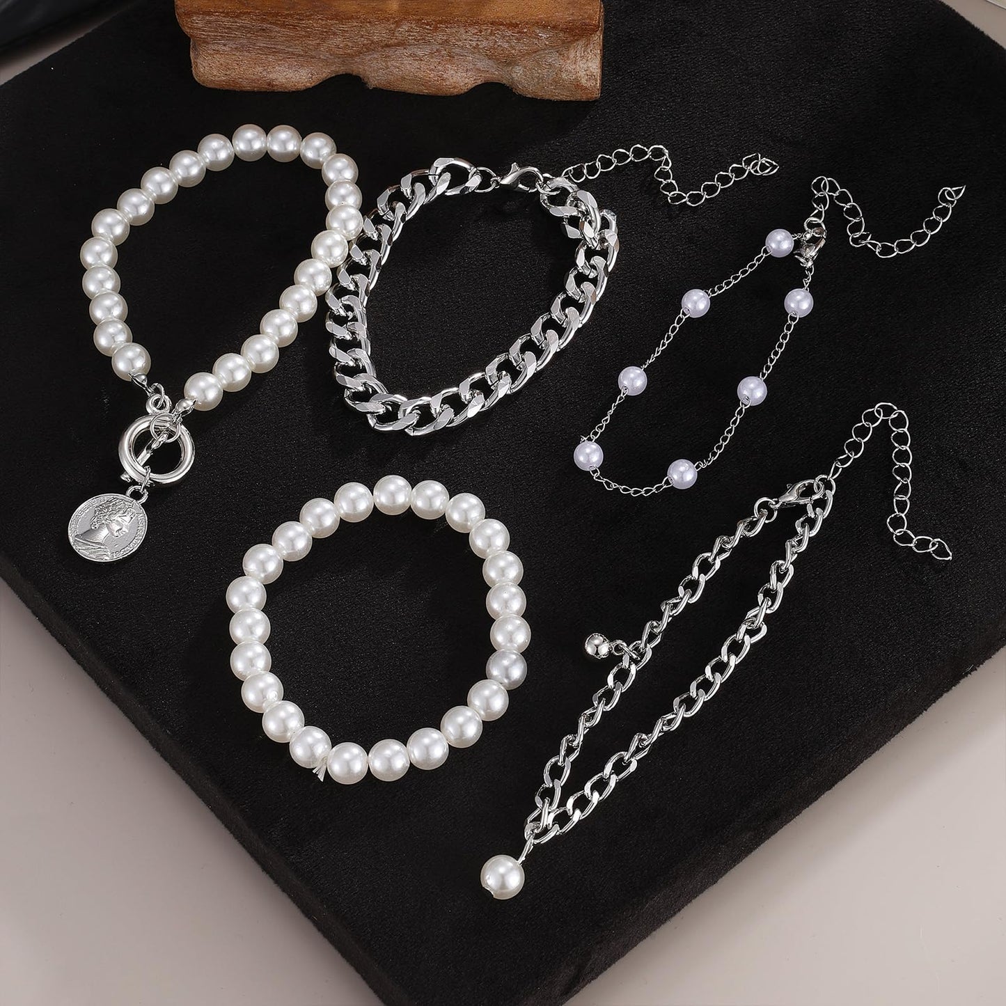 IFKM 6 PACK (27 PCS) Silver Chain Bracelets Set for Women, Silver Plated Multiple Layered Stackable Open Cuff Bangle Bracelet Anklet Adjustable Link Tennis Beads Italian Cuban Jewelry