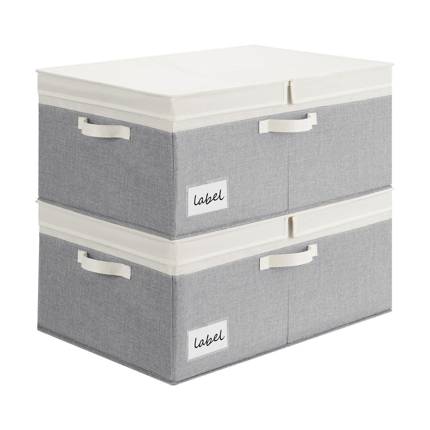 GRANNY SAYS Decorative Storage Boxes with Lid, Large Storage Bins with Double-Open Lid, Fabric Storage Basket for Clothes, 63L Closet Linen Storage Bin, White&Gray, 2-Pack