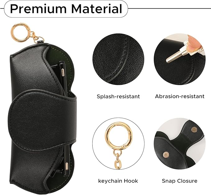 KINIVA Sunglasses Holder for Car Visor with Hanging Hook Portable Leather Glasses Storage Bag with Detachable Clips