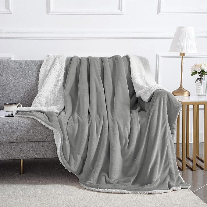 IR Imperial Rooms Silver Sherpa Fleece Throw Blanket Twin Size for Bed - Wholesale Bulk Pack of 12 Sherpa Blankets - Soft Fluffy Throw Blankets for Hotels, Guest Bedroom, 60x80 Inches