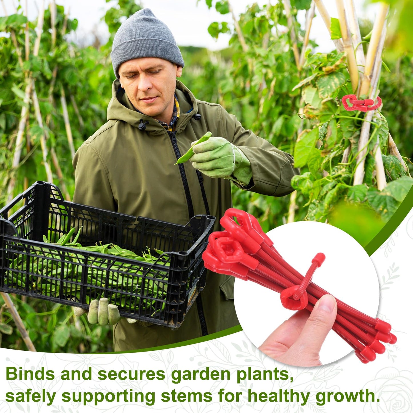 M METERXITY 12-Pack Adjustable Plant Ties, 3inch/7.62cm Silicone Flexible Multi-Function Sturdy Garden Twist Tie for Plant Support/Tree/Shrub/Vine, Reusable Support Twine [Red]