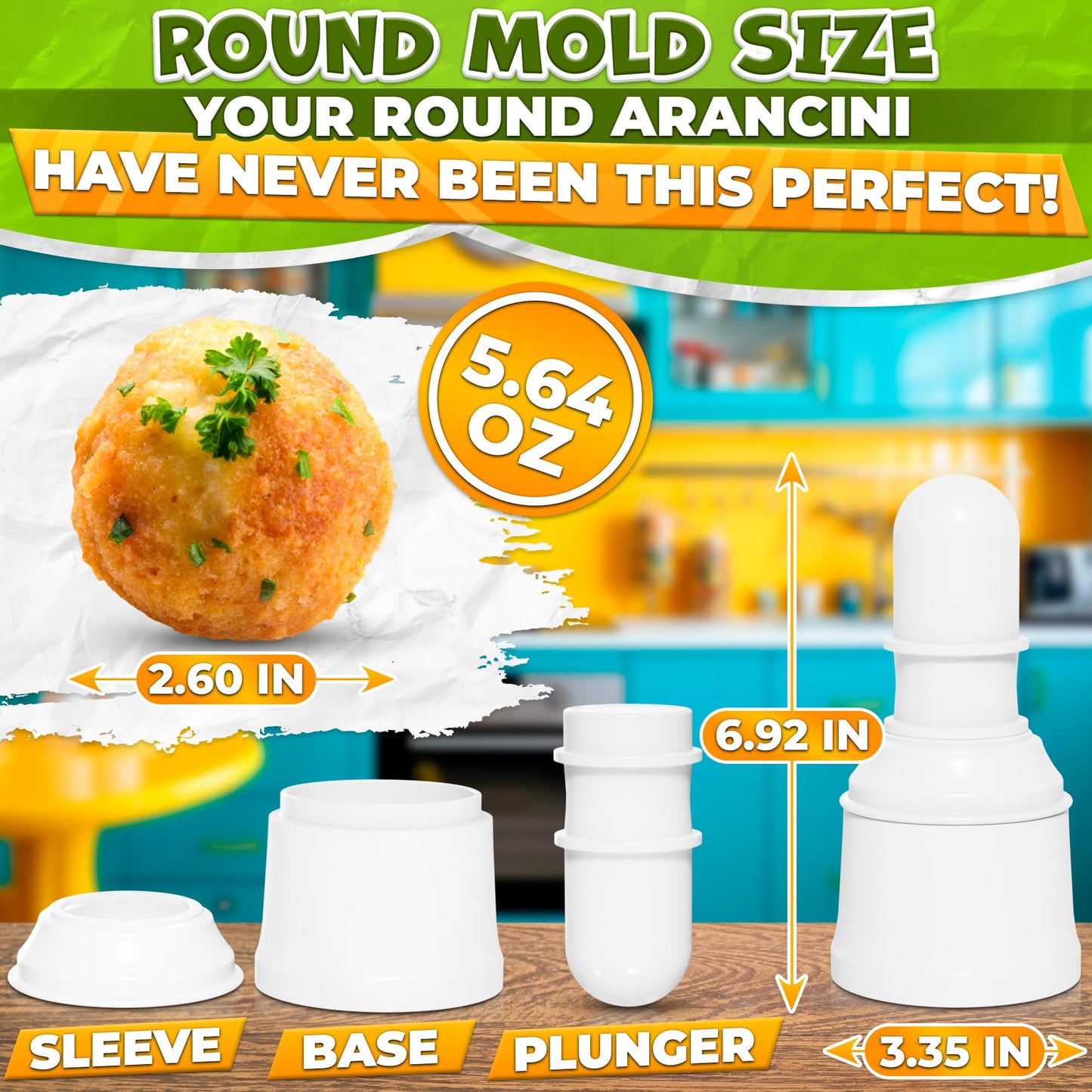 Arancini Maker Mold Set of 2 – 160g/5.65oz Rice Ball Maker Mold, Traditional Italian Rice Balls – Round & Pointed Shapes, Easy Handling, Quick Cleanup | Comfortable Grip for Home or Professional Use