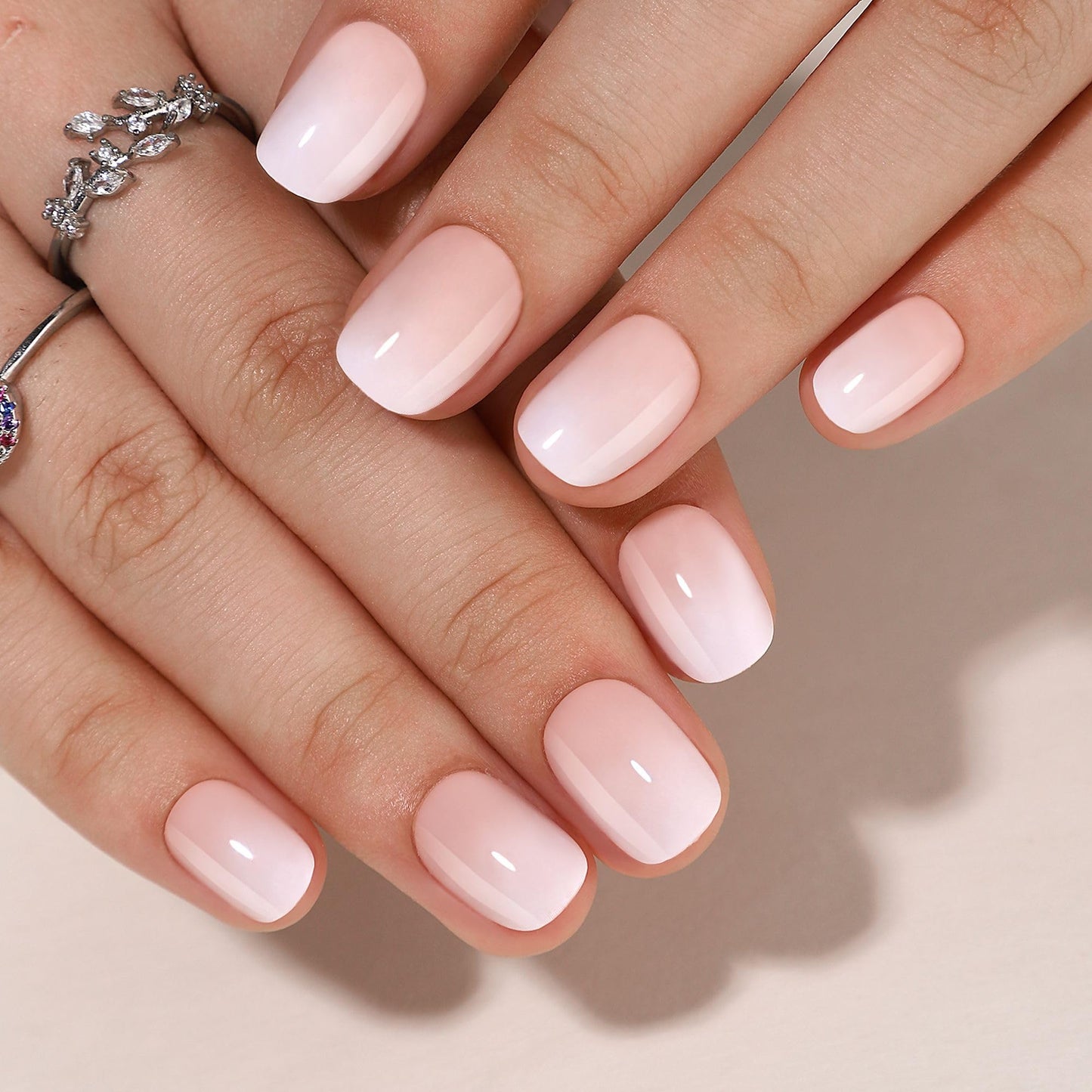 RTKHFZE Press On Nails Short - Soft Gel Ombre Pres on Nails Square Short Gel Fake Nails with Nail Glue,Fit Perfectly,16 Sizes - 32Pcs Reusable False Nails Tips Kit