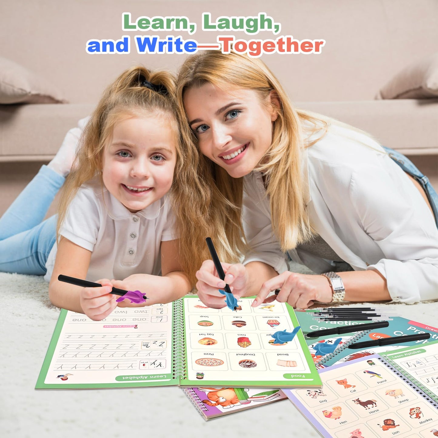 Magic Grooved Practice Copybook for Kids 3-8 - 6 Reusable Handwriting Practice Books with Pens | Letter & Number Tracing, Math & Drawing | Preschool & Kindergarten Workbook Set