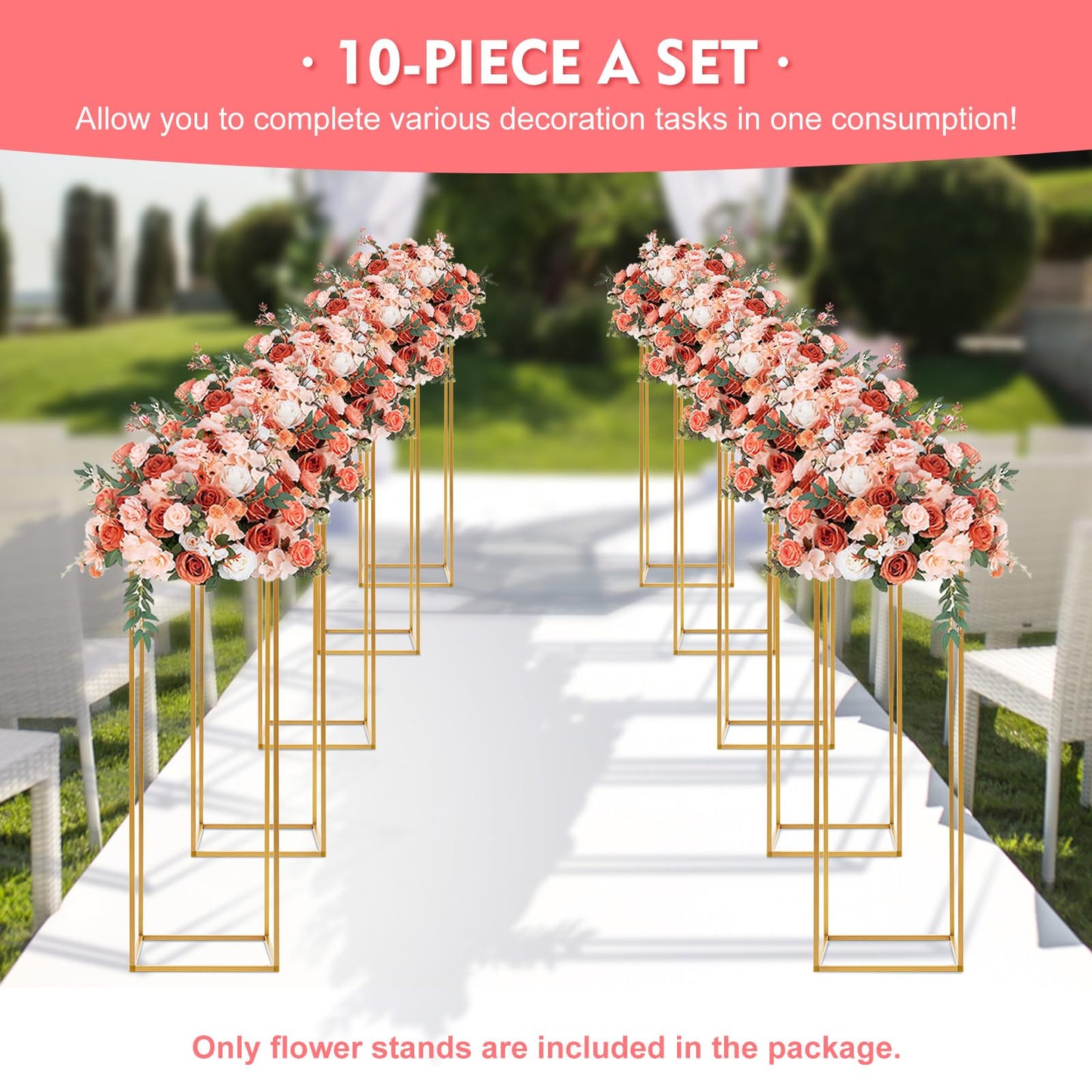 10PCs 31.4 in Tall Metal Column Flower Stand for Wedding Table Centerpieces, Gold Rectangular Floor Vase Holder Display Rack for Birthday Party Events Home Decor (31.4 in)