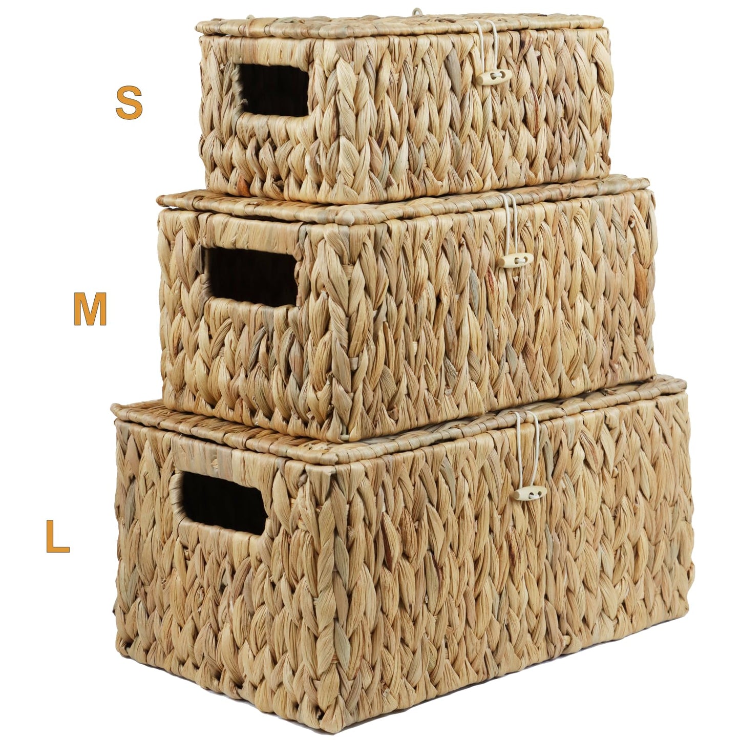 Small Wicker Basket with Lid, Natural Water Hyacinth Storage Baskets for Organizing, Rectangular Woven Basket for Storage, Decorative Boxes Bins with Lids and Built-in Handles (10.2" x 6.3" x 3.9")