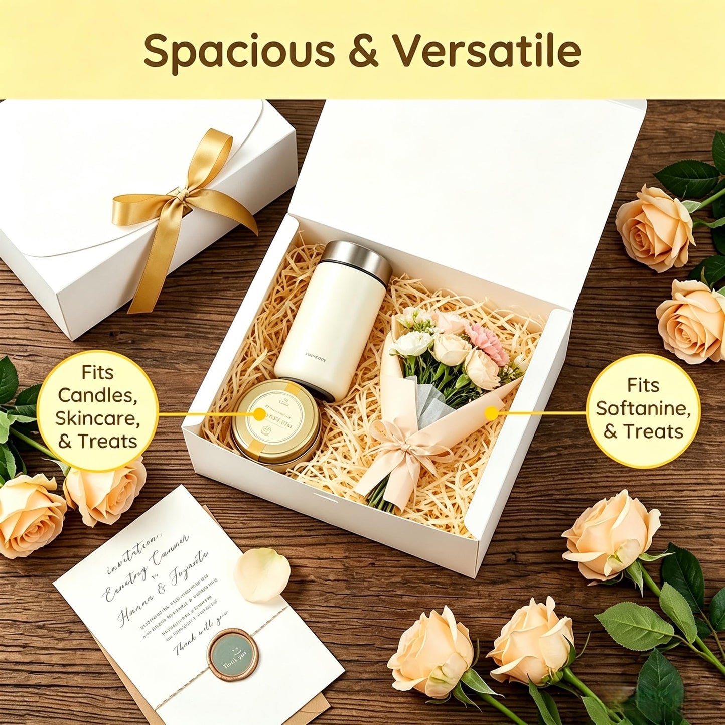 Treelement 10Pcs White Gift Boxes with Lids,10.6×7.8×3.1 Inch Bridesmaid Proposal Boxes with Ribbons and Stickers for Wedding Gifting,Birthday,Party Favors, Baby Shower,Return Gifts