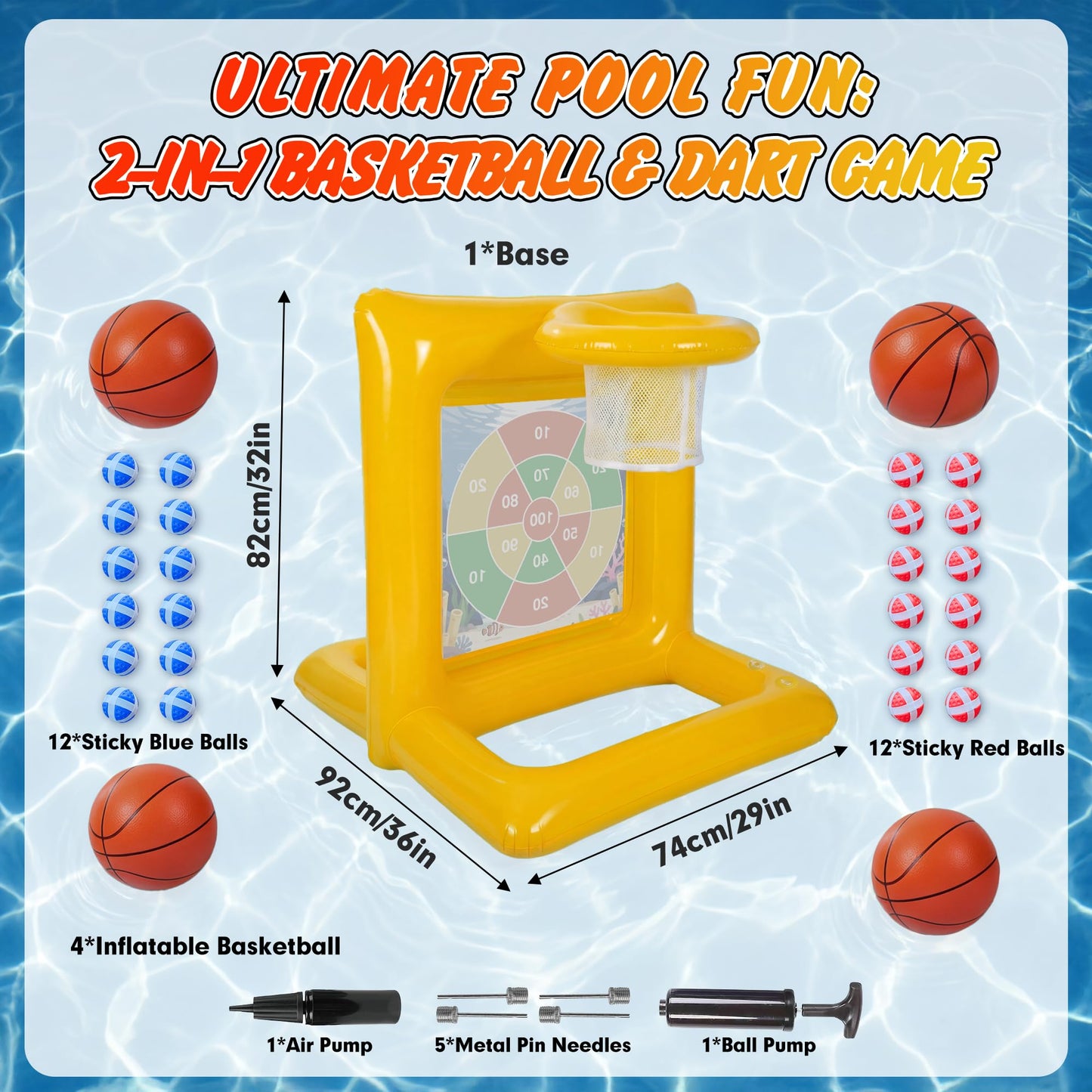 Gerosi Pool Toys for Kids & Adults, 2-in-1 Pool Basketball Game & Dart Board Game Set, Pool Party Games for Kids Ages 6+ and Adults, Family Backyard Pool Games