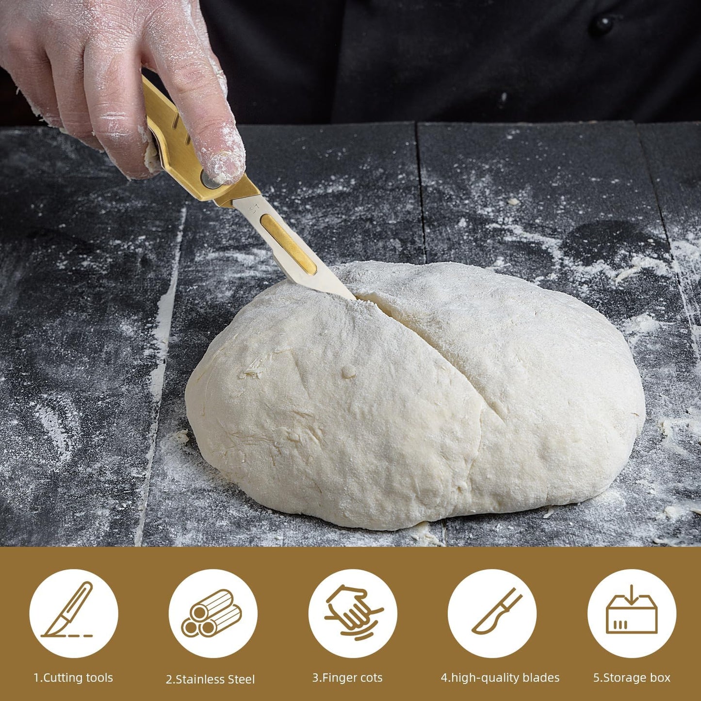 Muomdid 2-Piece Folding Bread Lame Set with 20 Sharp Carbon Steel Blades, Sturdy Box & Protective Accessories - Perfect for Sourdough Scoring & Artisan Bread Baking (Silver & Gold)