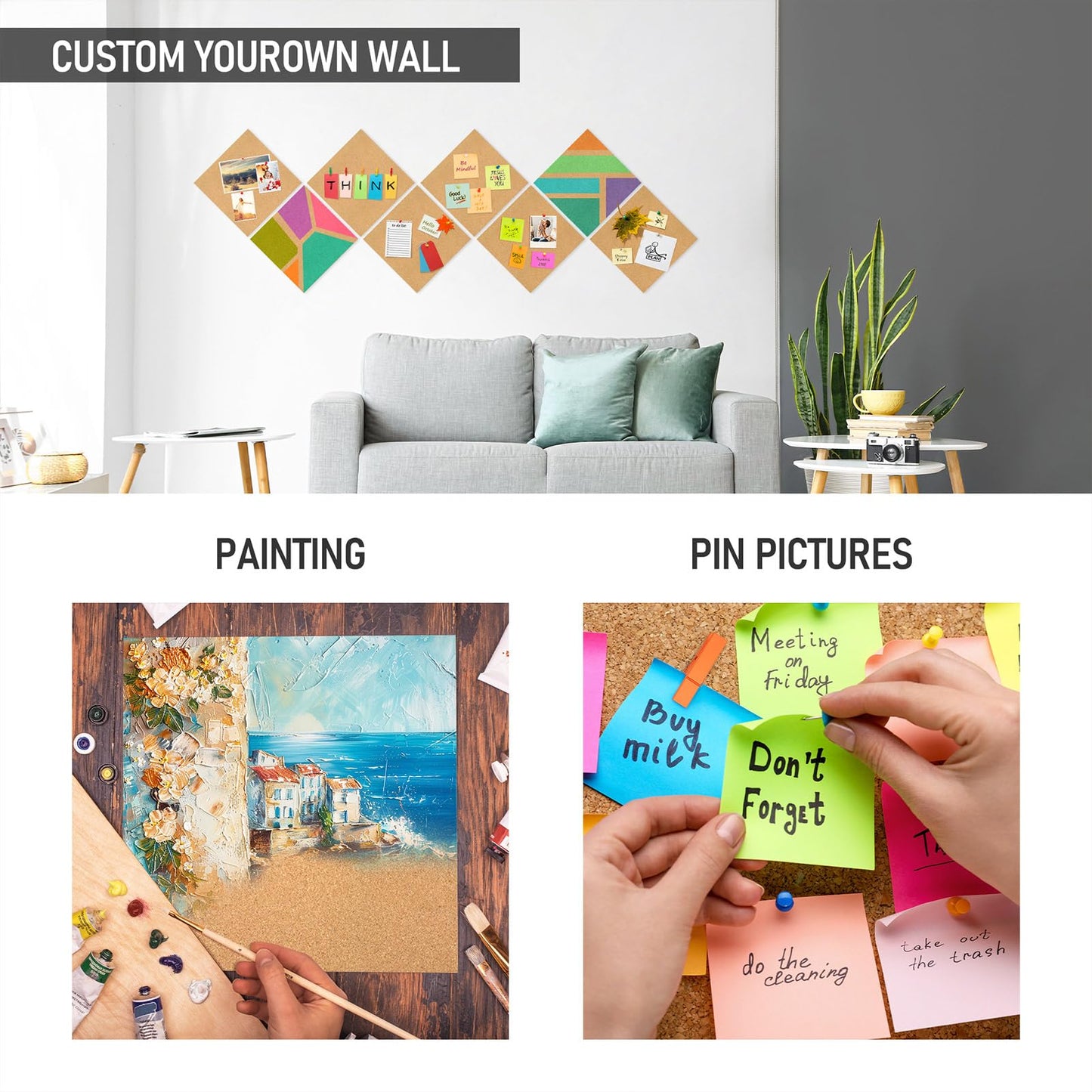 Cork Board Tiles - 4 Packs Adhesive Corkboards for Wall, Small Cork Board Squares Decorative for Office, School & Home