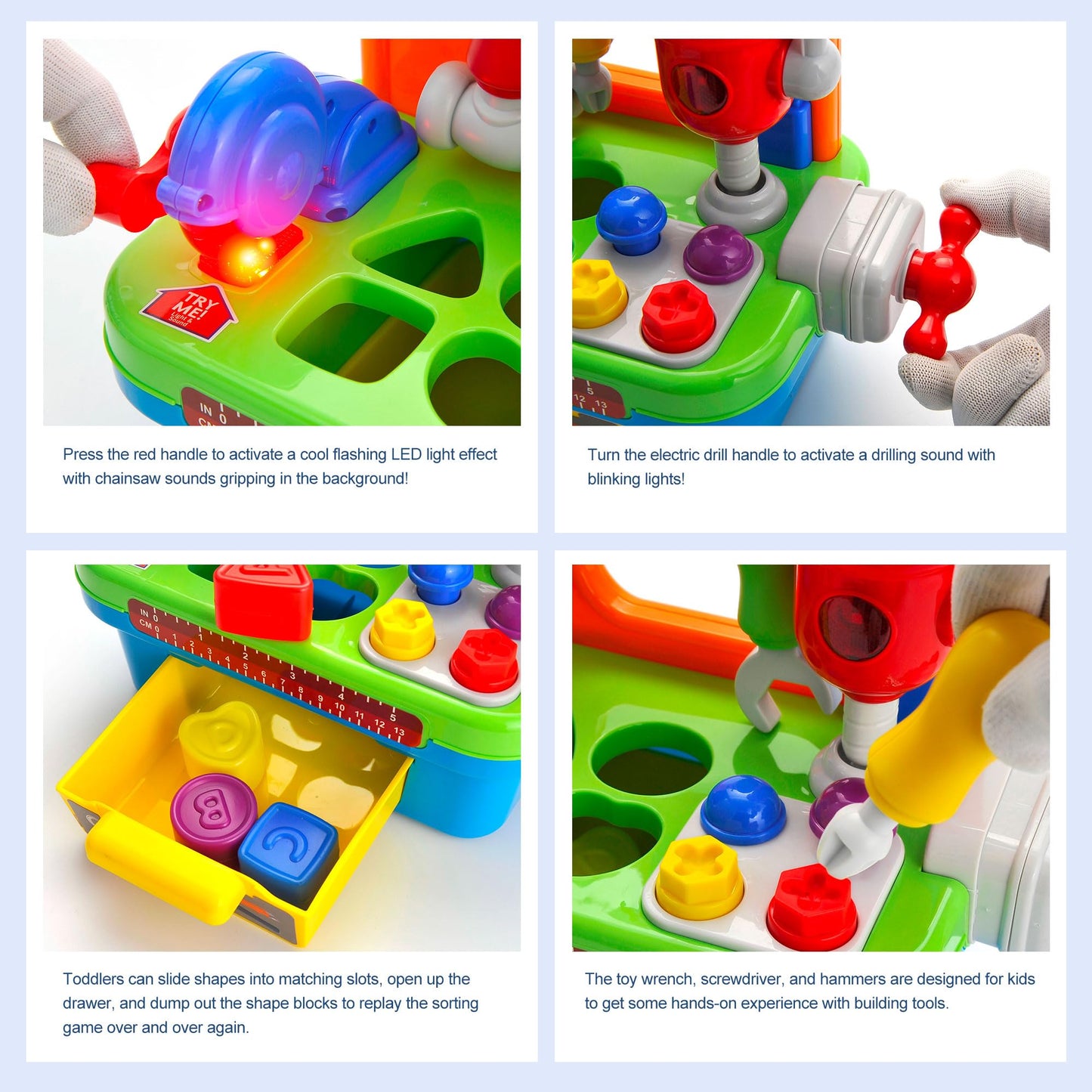 Toddler Tool Bench Toys for 1 Year Old Boy, Kids Tool Bench Toys for Toddlers 1-3, Multifunctional Early Learning Tool Toy Baby Workbench Toy with Light & Sound, Baby Tool Set with Shape Sorter