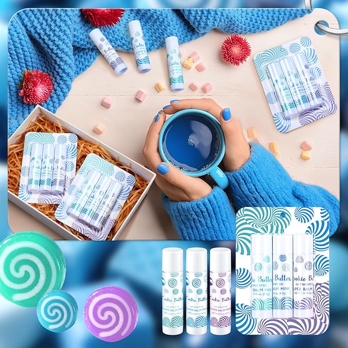 Leelosp 18 Pcs Christmas Lip Balm Candy Shapes Lipstick Set Lip Care Sugar Moisturizing Balms Natural Organic for Christmas Gifts Stocking Stuffers for Coworker Employee Winter Holiday Party Favors
