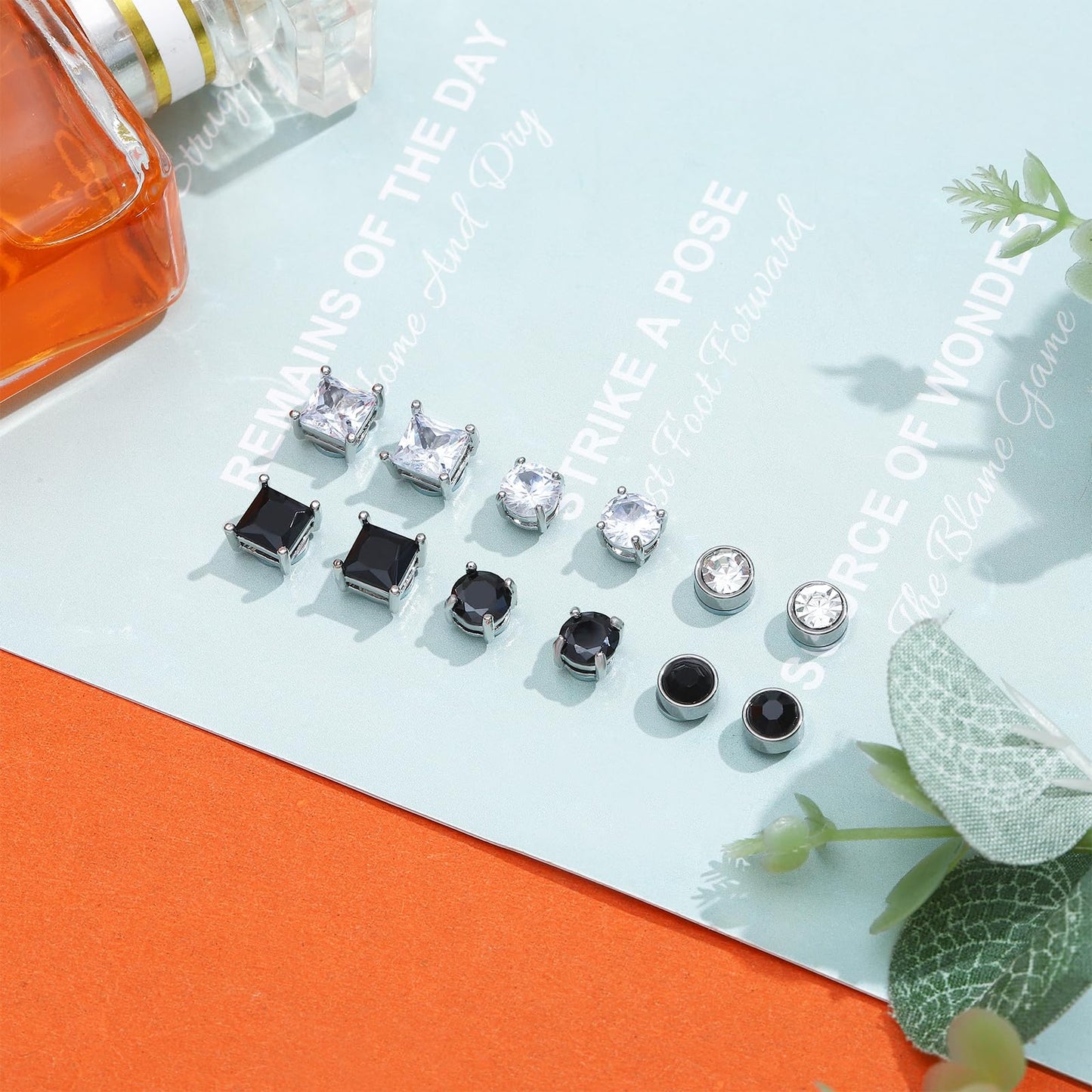 NEWITIN 6 Pairs Stainless Steel Magnetic Stud Earrings for Men Clip on Earring Magnetic Earring Unisex Non Piercing CZ Magnet Studs Diamond Earrings for Women Men
