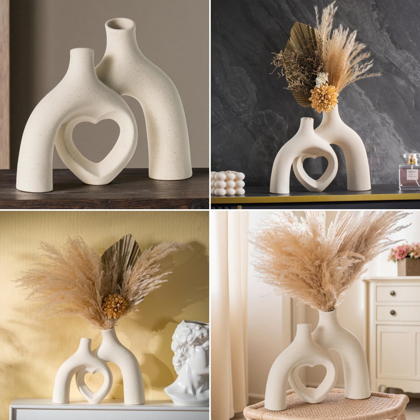 Lvases Modern Ceramic Vase, Snuggle Heart-Shaped Abstract Sculpture Vases, Minimalist Boho Home Decor for Living Room Shelf & Table Centerpiece Decorative Vase (Milky White)