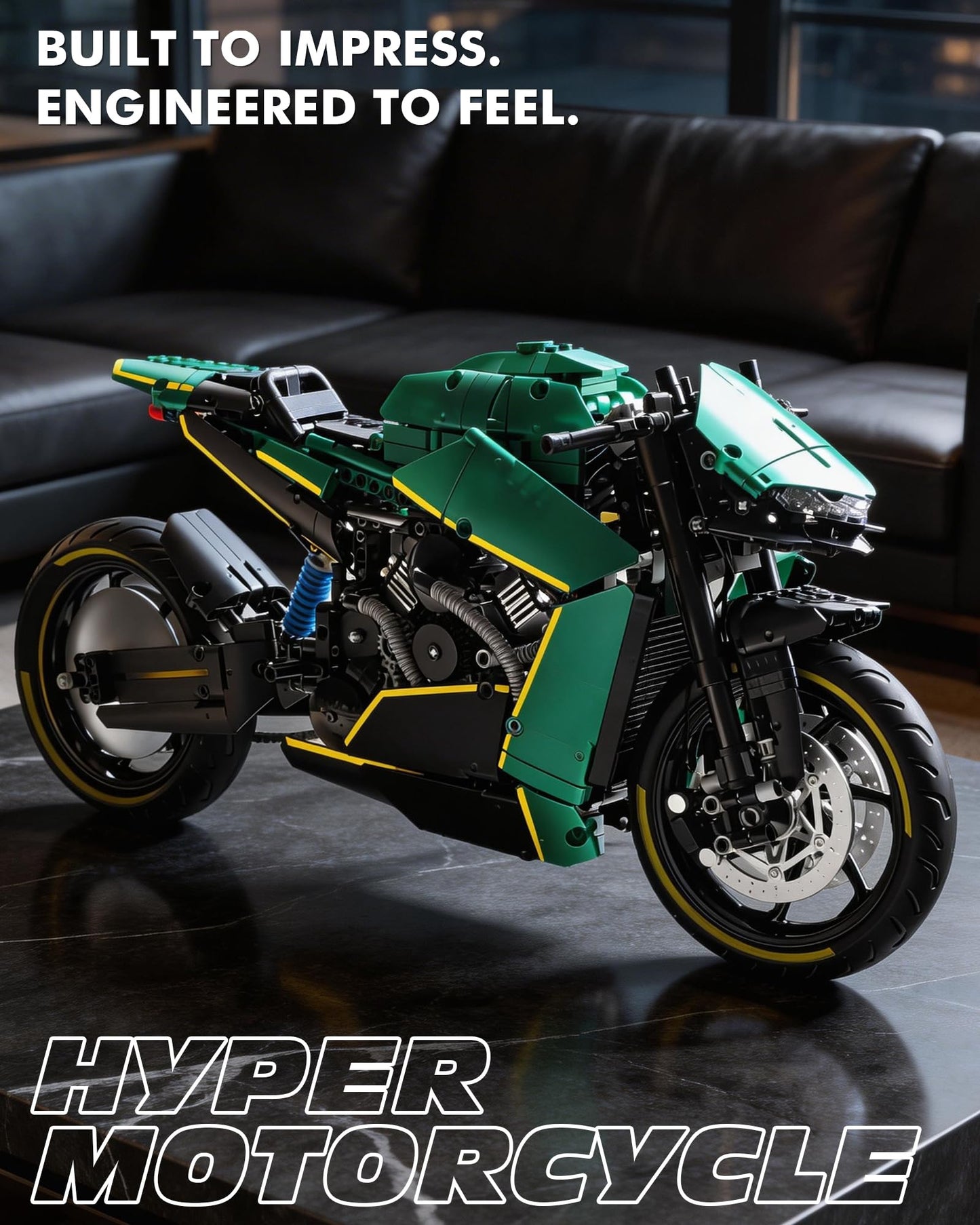 JSINMA Technic AMB001 Hyper Motorcycle Building Set for Adults, 1:5 Large Scale Bike Model with LED Lights, Mechanical Engineering Display Collectible Gift, 2100+ PCS