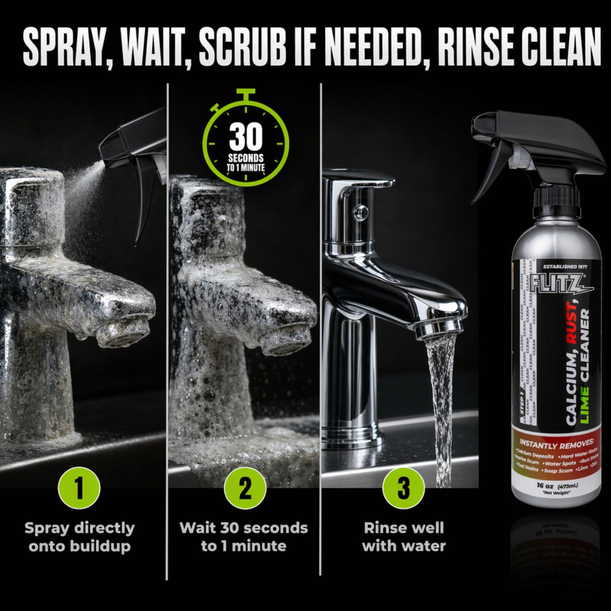 Calcium, Rust, & Lime Remover - 16oz Bottle of USA-Made Limescale Remover for Toilets, Showers, and More - Powerful Spray that Instantly Eliminates Tarnish, Grease, and Other Grime (6 Pack) (96 Fl Oz)