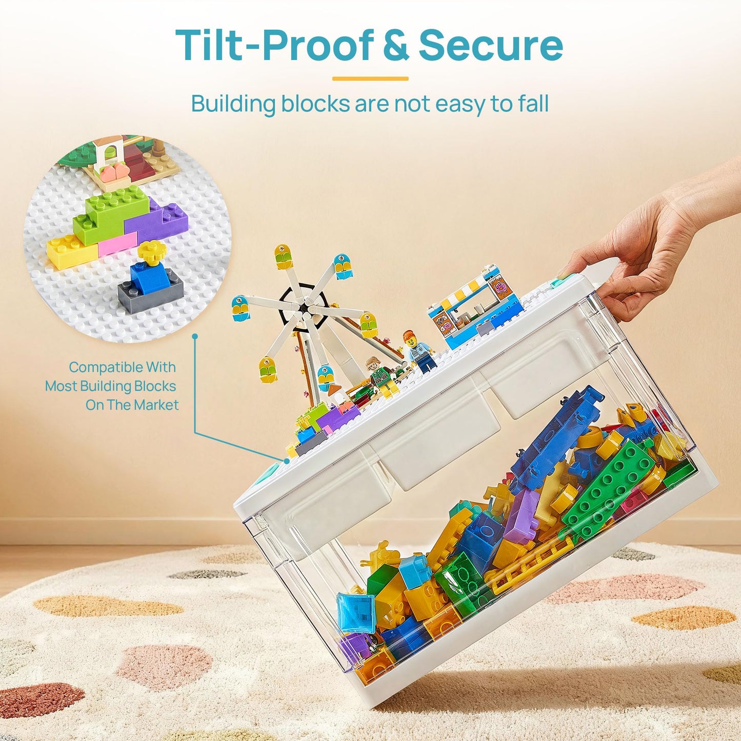 Vtopmart 24 QT Plastic Storage Box with Building Baseplate Lid and Removable Tray,Craft Organizer and Storage for Art Supplies, Beads and Sewing,1 Pack
