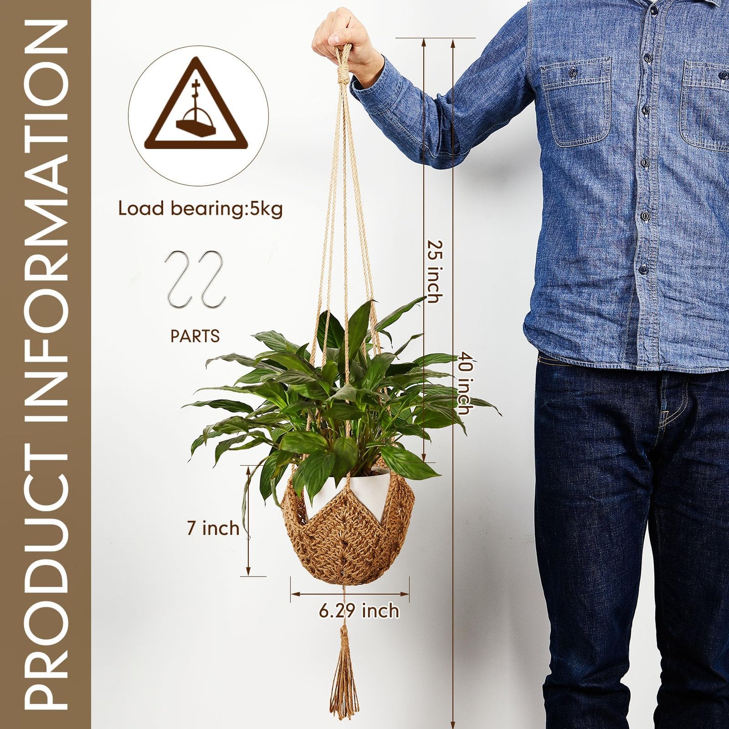 Shappy 4 Pack Boho Macrame Plant Hanger, Large Hanging Planter Plant Holder Pot Hanger Hanging Basket Wall Planters, Plants Lover Gift for Indoor Garden (Classic,Brown)