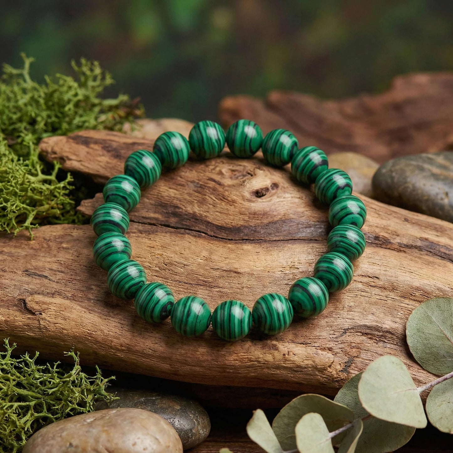 Yochus 60pcs Glossy Malachite Beads，6mm Healing Power Natural Stone Round Loose Gemstone Beads for Jewelry Making Earring Necklace DIY Crafts