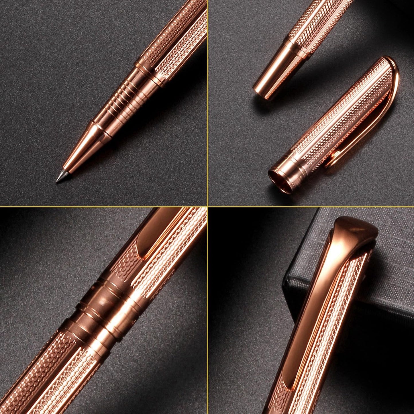 Penneed Rollerball Pen Liquid Ink Pens for Women Luxury Box Gel Pen Black Ink Fancy Pen Refillable for Executive, Office, Professional, Birthday Gift G5 (Rose Gold)