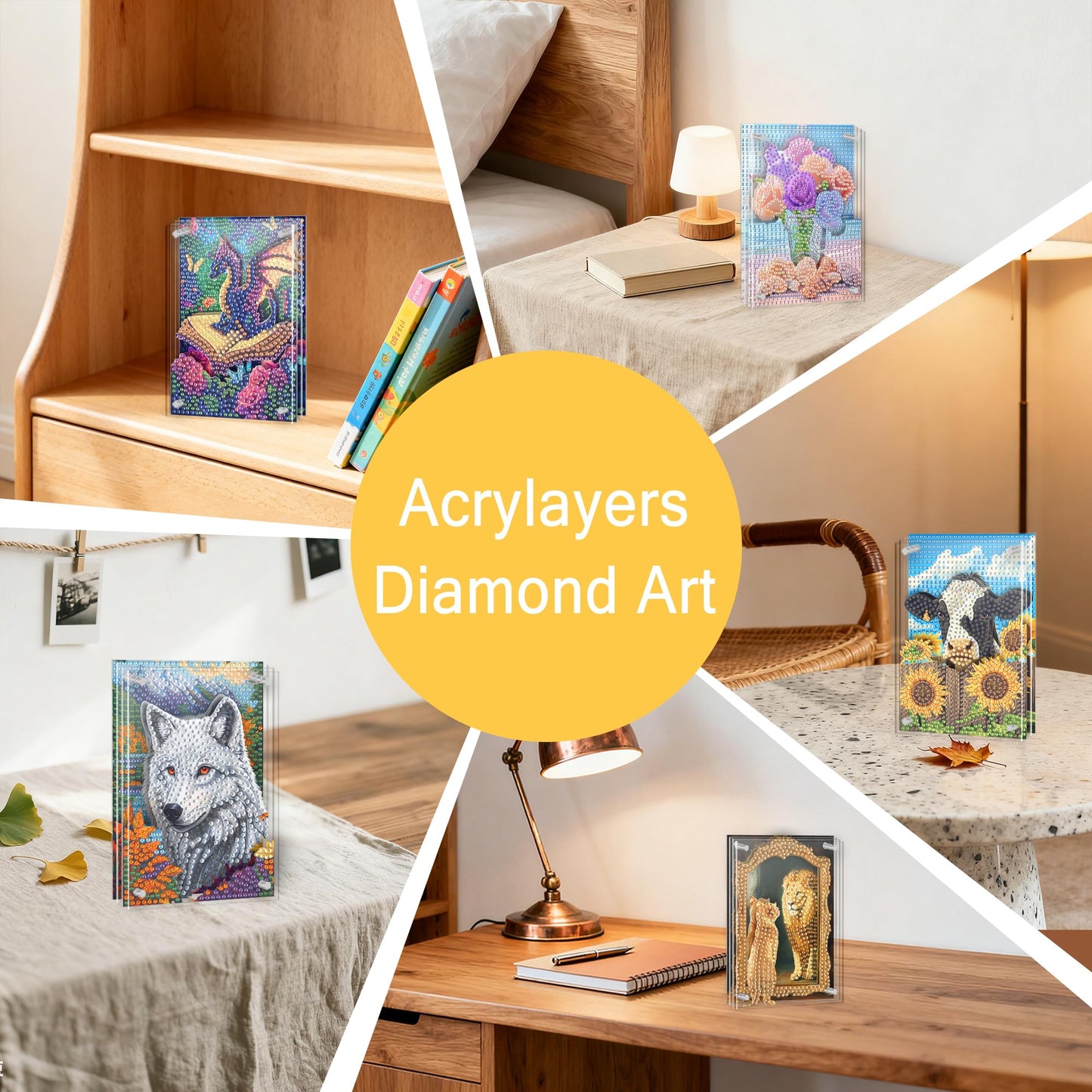 Ginfonr DIY Acrylayers Diamond Art Painting Kit for Adults, Owl 4-Layer Acrylic Magnetic Diamond Painting Stand Up Tabletop Decor with Dynamic Depth Effect, Home/Office Craft Gift 4x6 inch