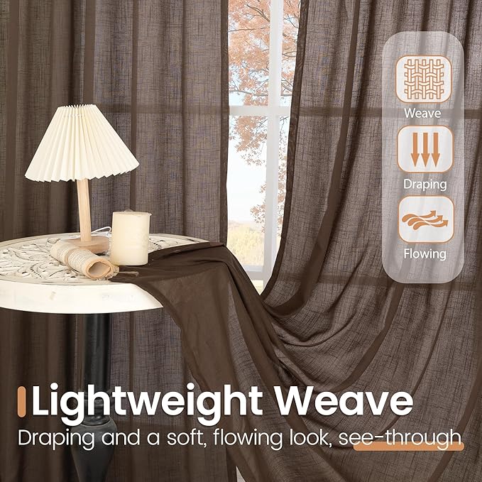 BGment Linen Curtains 40 Inch Length for Short Window, Brown Small Semi Drapes for Kitchen Cafe Over Sink Bathroom Decor Lightweight Rustic Country Textured Rod Pocket, 2 Panels Set, Each 42 Inch Wide