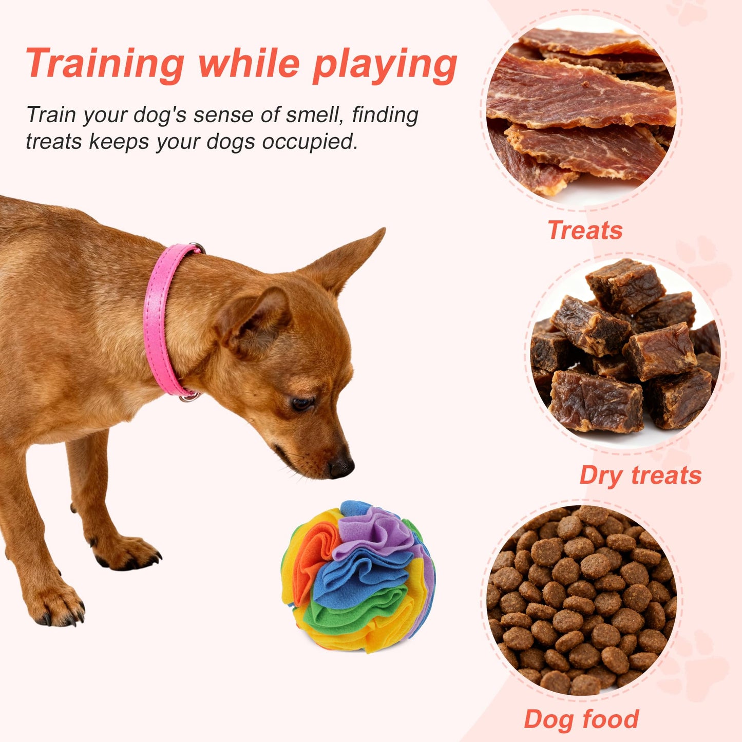 GLIDESMOOTH Snuffle Ball for Dogs, Designed for Small Breeds and Puppies, Interactive Dog Toys, Keeps Pets Busy with Storage Bag Machine Washable, Colorful, Small