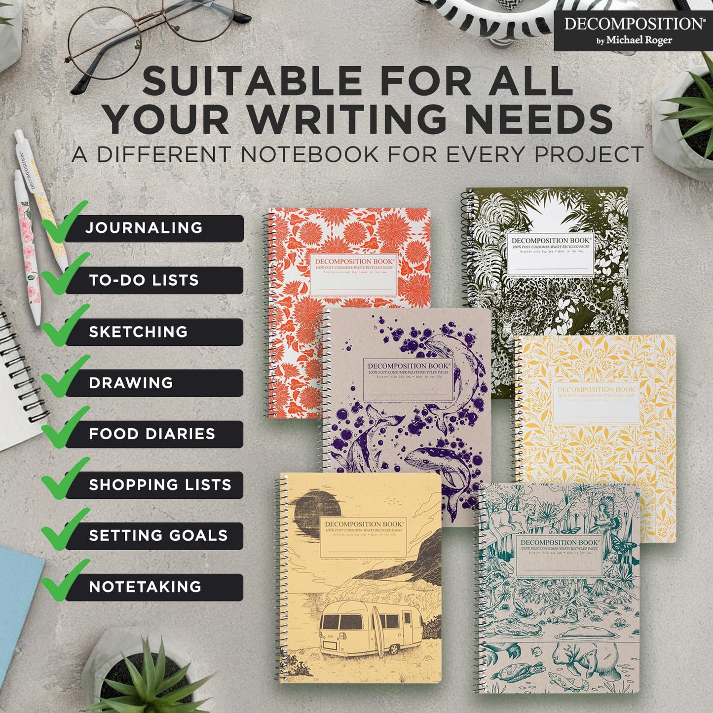 Decomposition Everglades College Ruled Spiral Notebook - 9.75 x 7.5 Journal with 160 Lined Pages - 100% Recycled Paper - Notebooks for School Supplies, Home & Office - Made in USA
