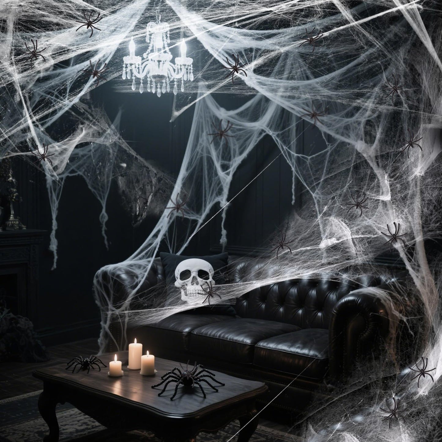 900 sqft Halloween Spider Webs Decorations with Extra Fake Spiders, Super Stretchy Cobwebs for Wall Indoor Outdoor Halloween Party Decor