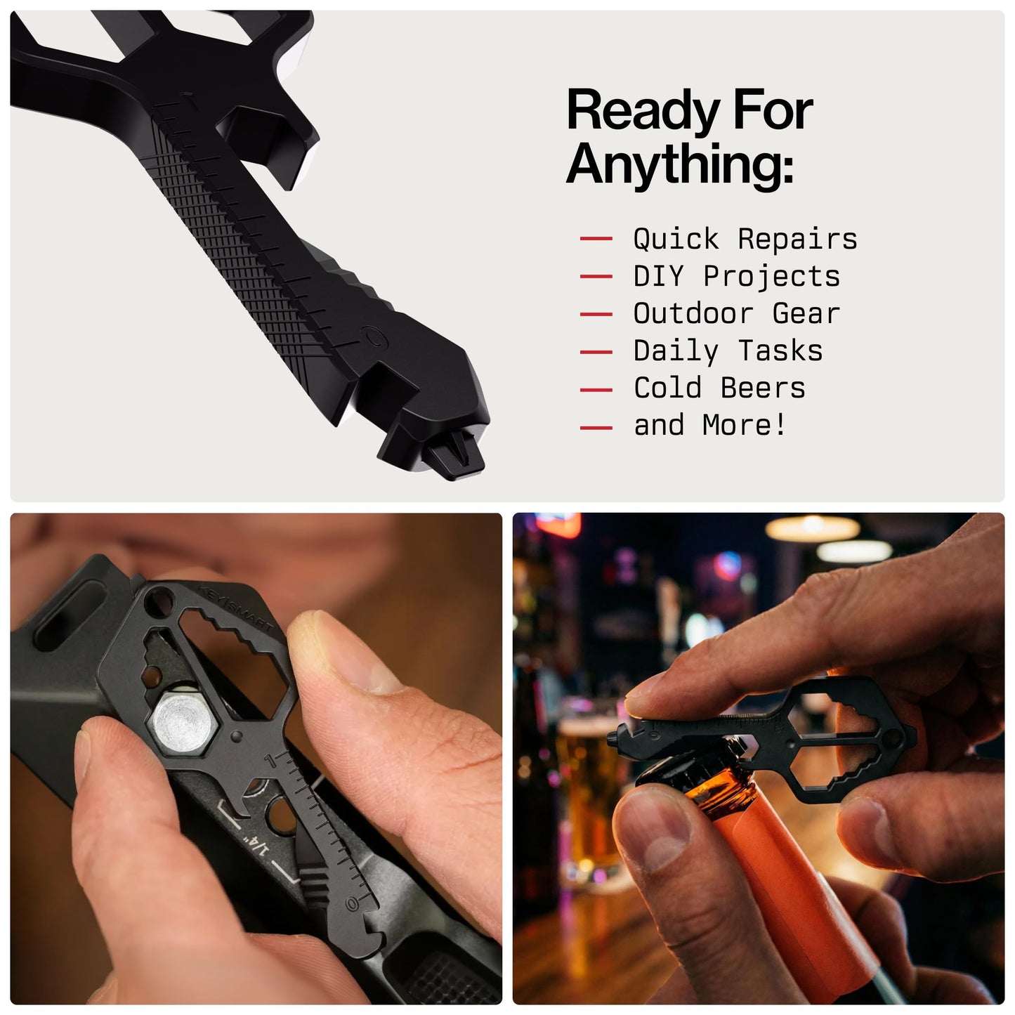 KeySmart Multitool Pro - 18-in-1 Multifunction Key Shaped Tool Pocket Multi-Tool Key Chain Bottle Opener Keychain, Key Multitool Keychain for Men Gift, EDC Gear Keychain, Black, 1 Pack
