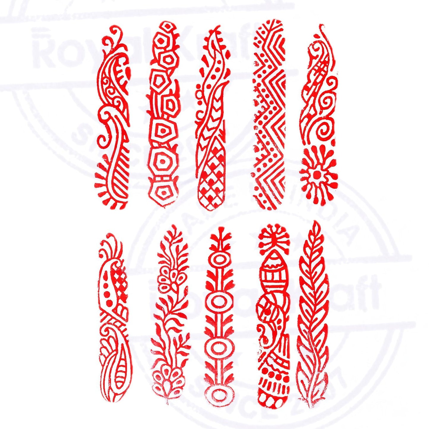 Royal Kraft Textile Wooden Blocks Innovative Border Design Printing Stamps (Set of 10) Htag2160