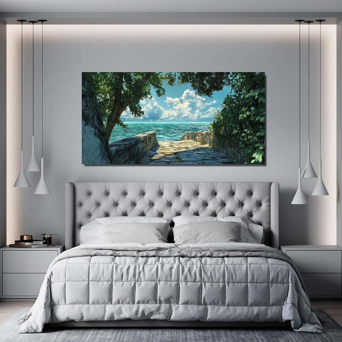Canvas Wall Art Decor Coastal Wall Art Pictures for Living Room Canvas Art Wall Decor Landscape Natural Wall Art Prints Green Blue Artwork for Walls Seaside Art Work for Home Office Decor 20"x40"
