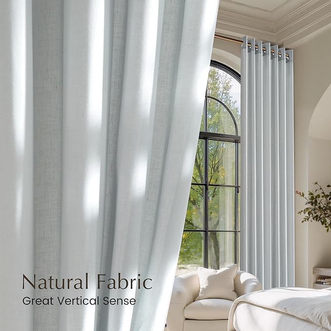 NICETOWN Light Cyan Linen Curtains for Kitchen, Thick Flax Small Window Treatments Semi Sheer Privacy Assured with Light Through for Cafe/Bathroom, W55 x L84, 2 Panels