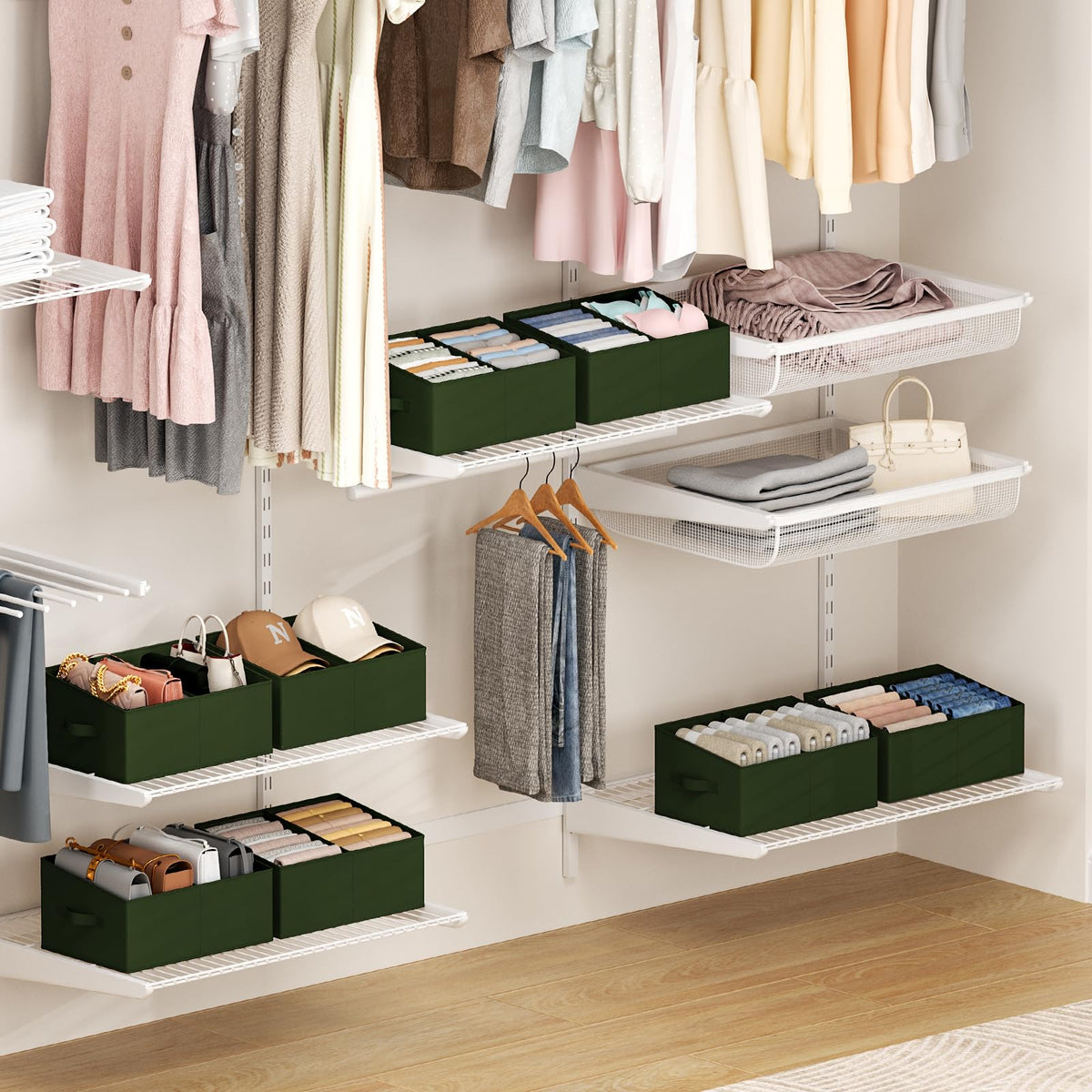 Large Closet Shelf Organizer Bins 8 Packs with Handles and Divider (8 Count)