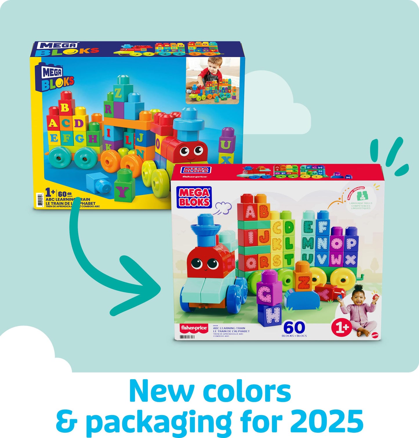 MEGA BLOKS First Builders Toddler Building Blocks Toy Set, ABC Learning Train with 60 Pieces, Ages 1+ Years