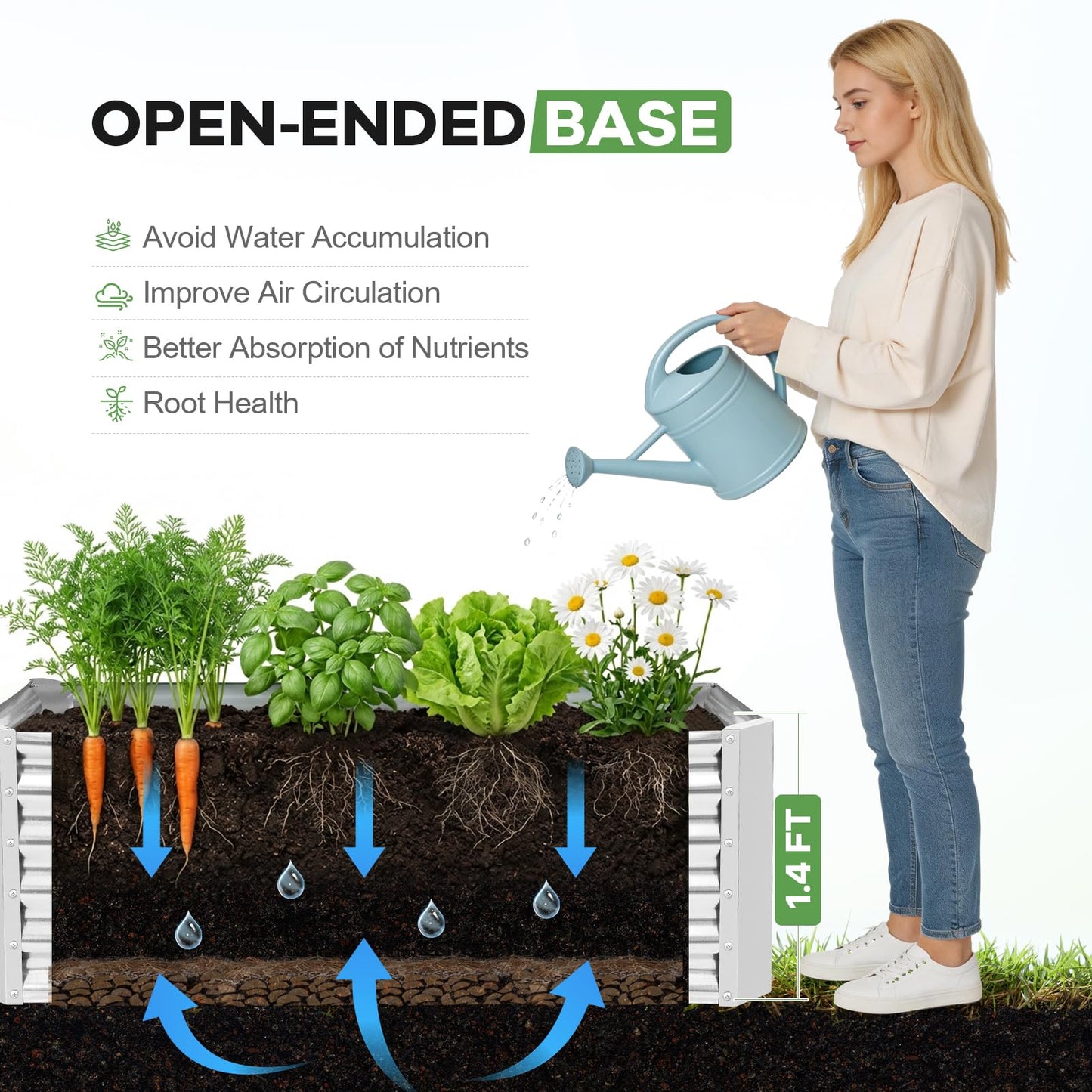 HEALSTOK Galvanized Raised Garden Bed Kits, 2 Pack Metal Planter Box Outdoor, 4x2x1.4ft Rectangular Steel Planter Bed for Vegetables, Fruits, Flowers, Herbs(Silver)