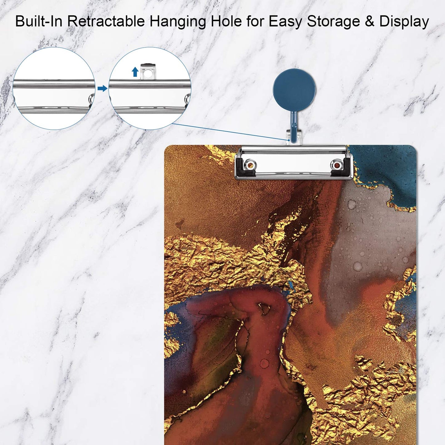 A4 Letter Size Clipboard Epoxy Resin DIY Casting Soft Silicone Molds + 5 Stainless Steel Low-Profile Clips, Retractable Hanging Hole Write Pad Draw Board Document Holder School Office Business