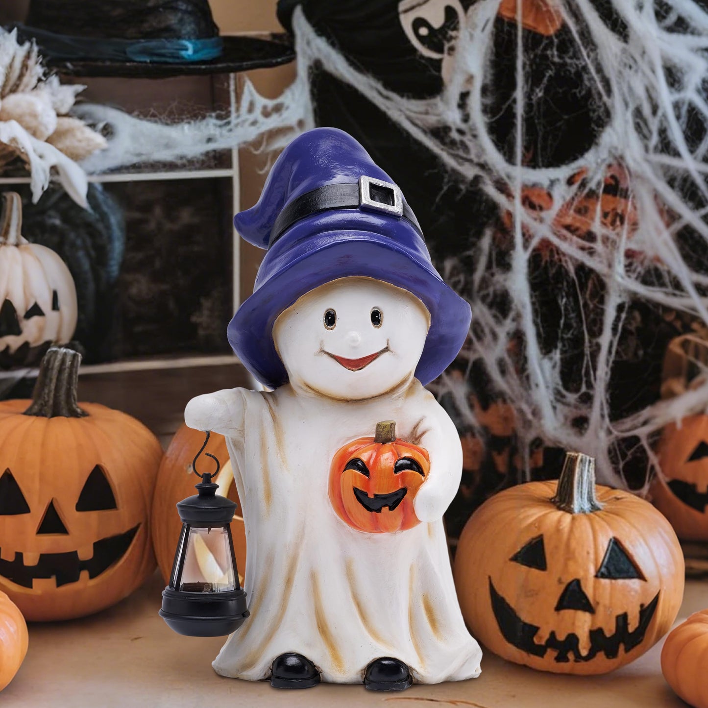 TERESA'S COLLECTIONS Halloween Decorations, Ghost Decor, Large Ghost with Solar Light, 10.6", Waterproof Resin Halloween Decor, Ghost Gifts, Hallowen Gifts, Indoor/Outdoor